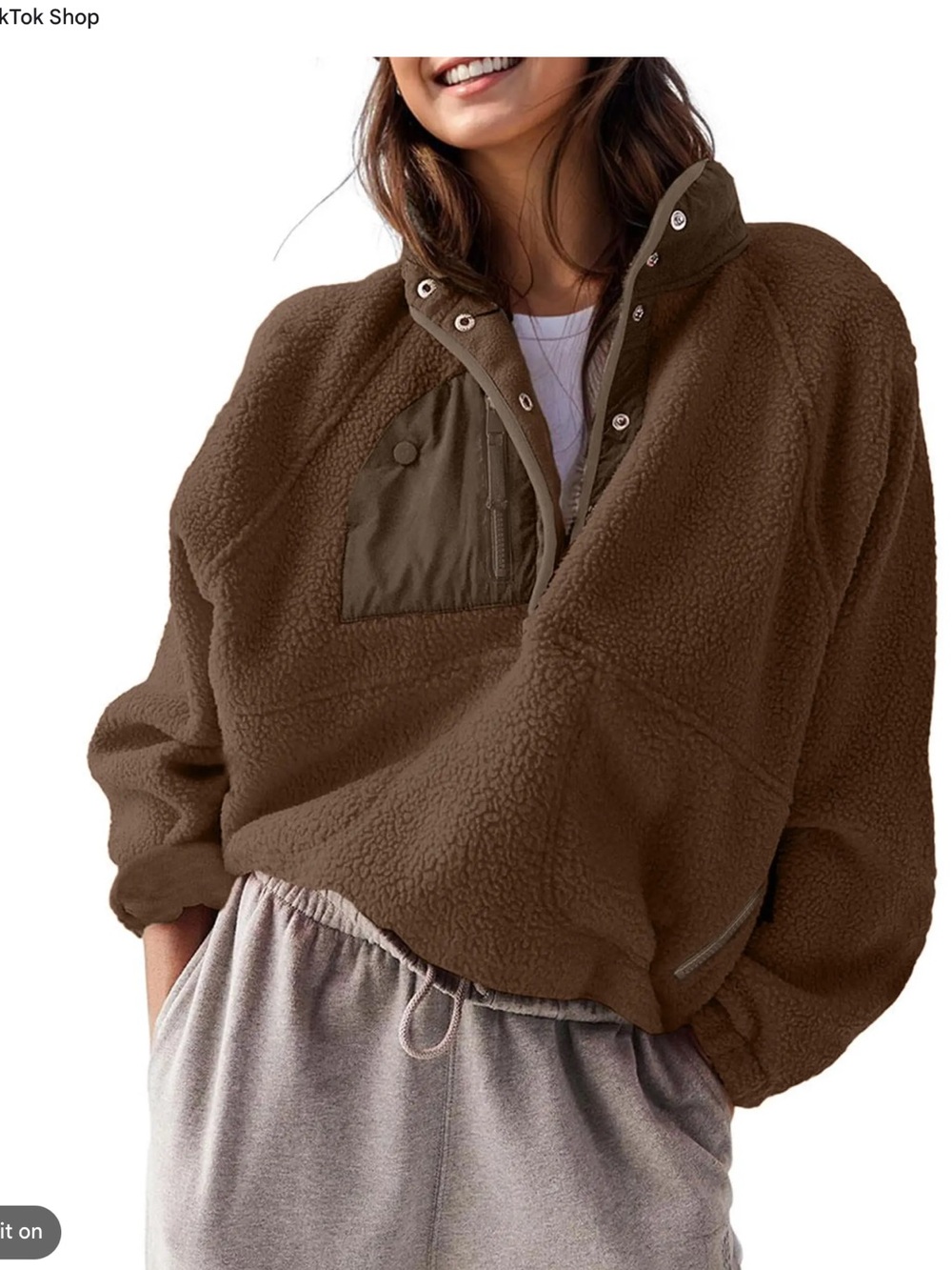 Women’s Brown Sherpa Fleece Pullover Jacket - tanning
